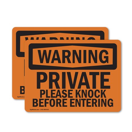 Signmission Private Please Knock Before Entering OSHA Warning Sign, Vinyl Decal, 14in W x 10in L, 2PK OS-2PACK-WS-D-1014-L-12347